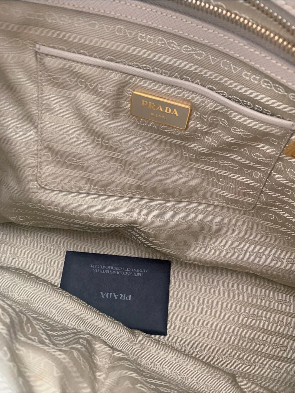 Prada Taupe Saffiano Leather Satchel with Gold Hardware